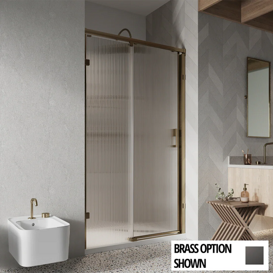 Roman Liberty 8 1200mm Single Fluted Sliding Door For Alcoves (RH) - Matt Black - KT1D12FRB - Envy Bathrooms Ltd