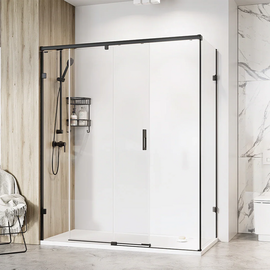 Roman Liberty 8 1700 x 800mm Single Sliding Door & Side Panel For Corners (RH) - Matt Black - KT1D17RCB+KTR1C8B* - Envy Bathrooms Ltd