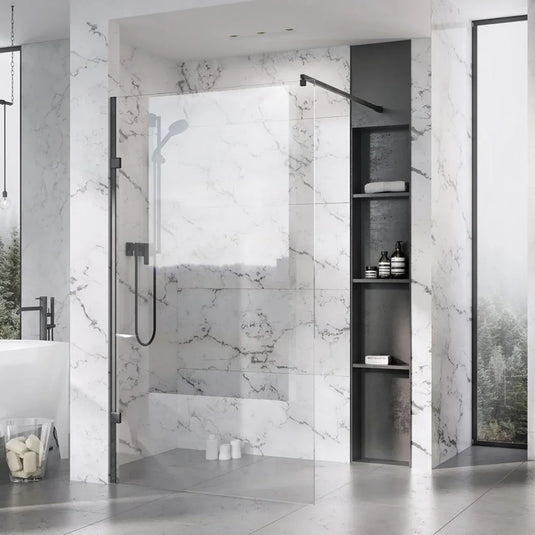 Roman Liberty 957mm Clear Corner Panel - Matt Black - KLCP1013B - Envy Bathrooms Ltd