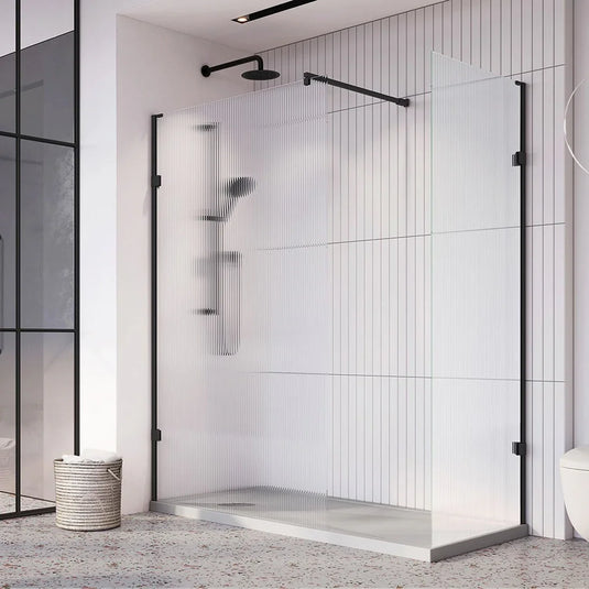 Roman Liberty 857mm Fluted Corner Panel - Matt Black - KLCP9FB - Envy Bathrooms Ltd