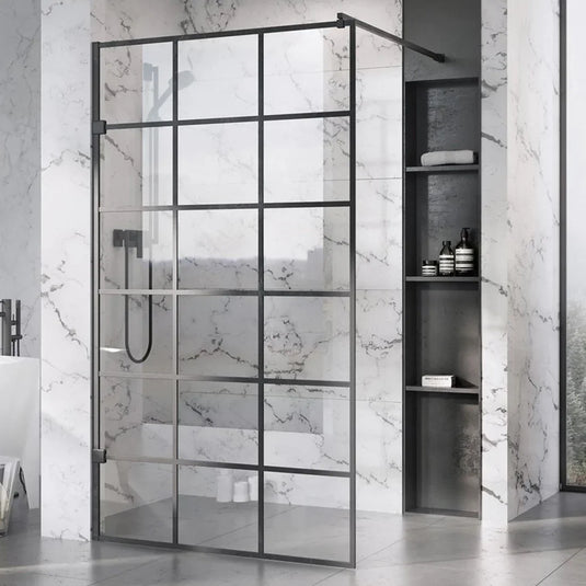 Roman Liberty 957mm Black Grid Pattern Corner Panel - Matt Black - KLCP10GPB - Envy Bathrooms Ltd