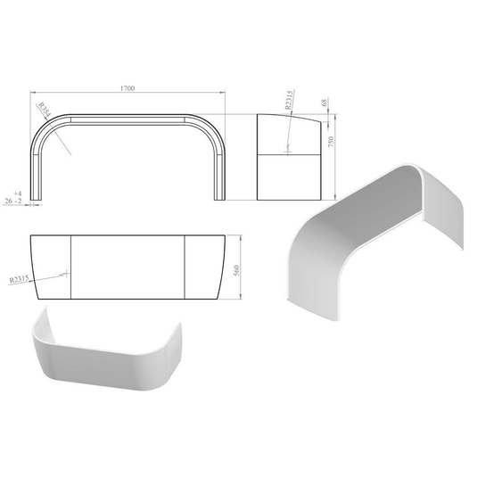 Ruby 1700mm Back To Wall Bath Panel - RUBY106226 - Envy Bathrooms Ltd
