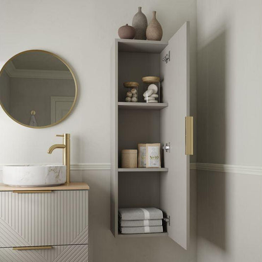 Ruby Bear 350mm Wall Hung 1 Door Tall Unit - Matt Oat - RUBY108509 - Envy Bathrooms Ltd