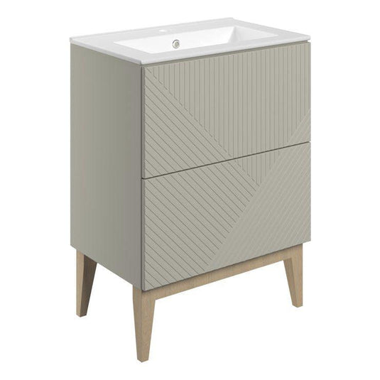 Ruby Bear 615mm Floor Standing 2 Drawer Basin Unit & Basin - Matt Oat - RUBY108497 - Envy Bathrooms Ltd