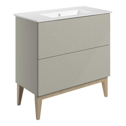 Ruby Bear 815mm Floor Standing 2 Drawer Basin Unit & Basin - Matt Oat - RUBY108500 - Envy Bathrooms Ltd