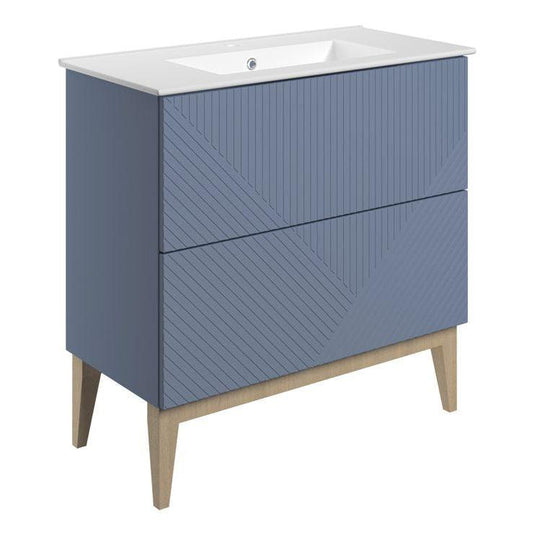 Ruby Bear 815mm Floor Standing 2 Drawer Basin Unit & Basin - Matt Smoke Blue - RUBY108499 - Envy Bathrooms Ltd