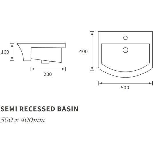 Ruby Bella 500x400mm 1TH Semi Recessed Basin - RUBY104933 - Envy Bathrooms Ltd