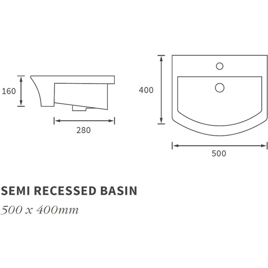 Ruby Bella 500x400mm 1TH Semi Recessed Basin - RUBY104933 - Envy Bathrooms Ltd
