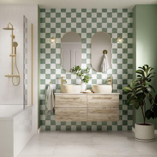 Ruby Bentley 1180mm Wall Hung 2 Drawer Basin Unit Run (No Top) - Oak - RUBY107494 - Envy Bathrooms Ltd