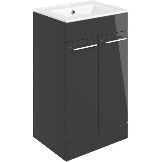 Ruby Bentley 510mm Floor Standing 2 Door Basin Unit & Basin - Anthracite Gloss - RUBY103322 - Envy Bathrooms Ltd