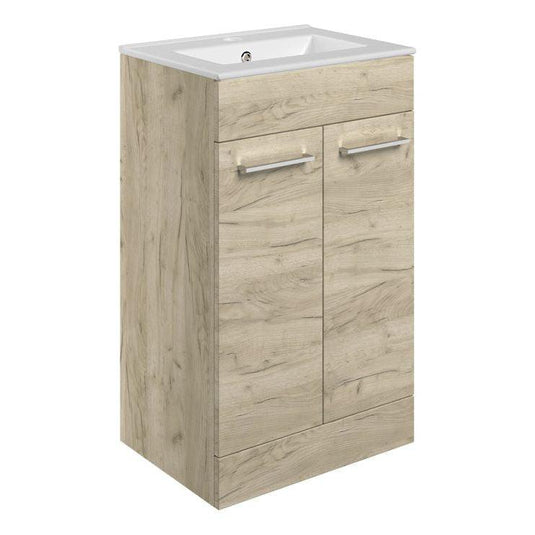 Ruby Bentley 510mm Floor Standing 2 Door Basin Unit & Basin - Oak - RUBY107486 - Envy Bathrooms Ltd