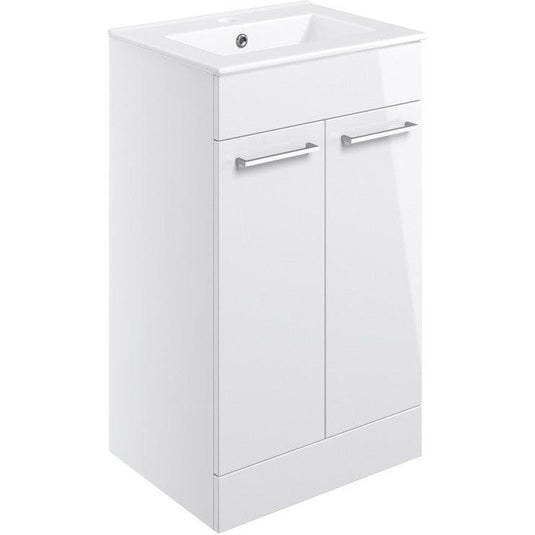 Ruby Bentley 510mm Floor Standing 2 Door Basin Unit & Basin - White Gloss - RUBY103320 - Envy Bathrooms Ltd