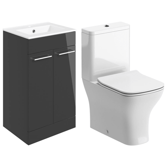 Ruby Bentley 510mm Floor Standing Unit & Close Coupled WC Pack - Anthracite Gloss - RUBY109078 - Envy Bathrooms Ltd