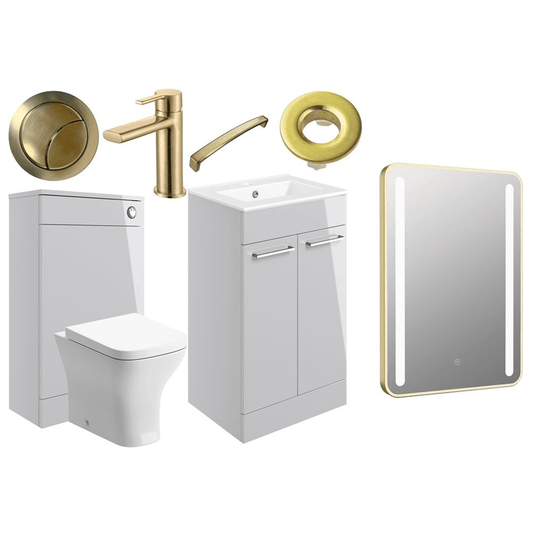 Ruby Bentley 510mm F/S Furniture Pack - Grey Gloss w/Brushed Brass Finishes - RUBY108136 - Envy Bathrooms Ltd