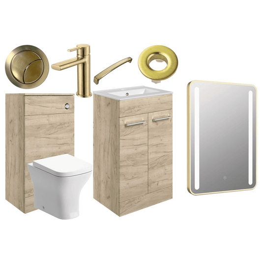 Ruby Bentley 510mm F/S Furniture Pack - Oak w/Brushed Brass Finishes - RUBY108137 - Envy Bathrooms Ltd