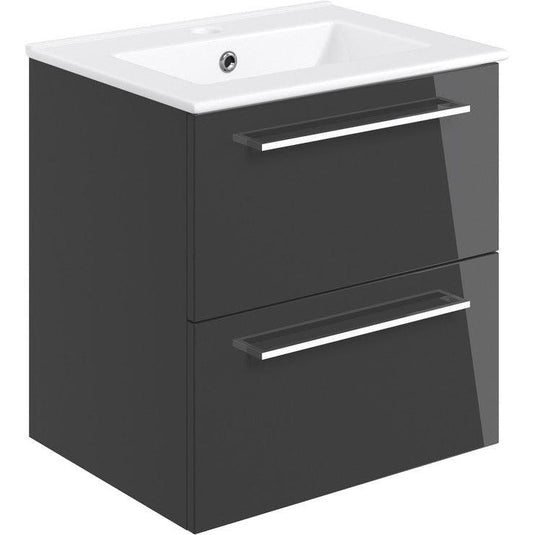 Ruby Bentley 510mm Wall Hung 2 Drawer Basin Unit & Basin - Anthracite Gloss - RUBY103325 - Envy Bathrooms Ltd