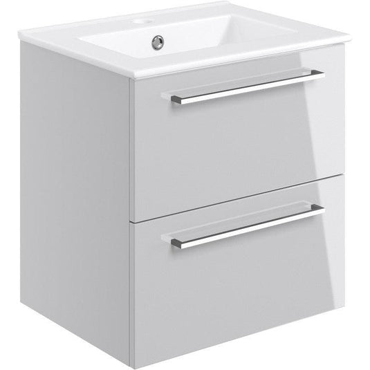 Ruby Bentley 510mm Wall Hung 2 Drawer Basin Unit & Basin - Grey Gloss - RUBY103324 - Envy Bathrooms Ltd