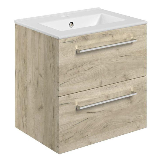 Ruby Bentley 510mm Wall Hung 2 Drawer Basin Unit & Basin - Oak - RUBY107490 - Envy Bathrooms Ltd