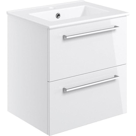 Ruby Bentley 510mm Wall Hung 2 Drawer Basin Unit & Basin - White Gloss - RUBY103323 - Envy Bathrooms Ltd
