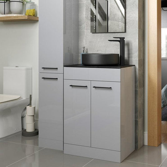 Ruby Bentley 590mm Floor Standing 2 Door Basin Unit (No Top) - Grey Gloss - RUBY106916 - Envy Bathrooms Ltd