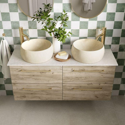 Ruby Bentley 590mm Wall Hung 2 Drawer Basin Unit (No Top) - Oak - RUBY107493 - Envy Bathrooms Ltd