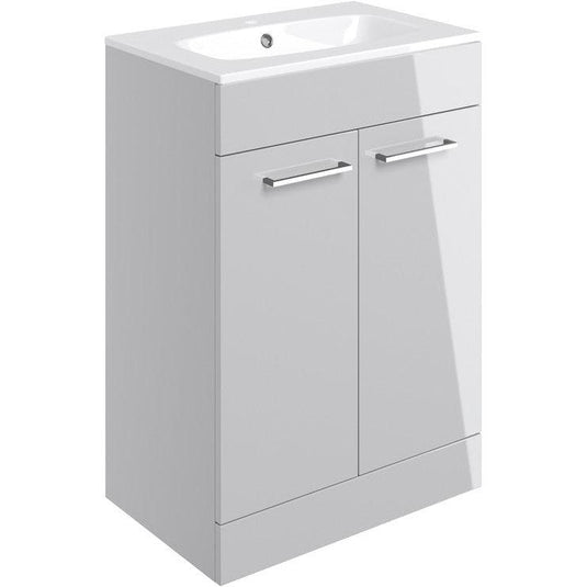 Ruby Bentley 610mm Floor Standing 2 Door Basin Unit & Basin - Grey Gloss - RUBY103327 - Envy Bathrooms Ltd