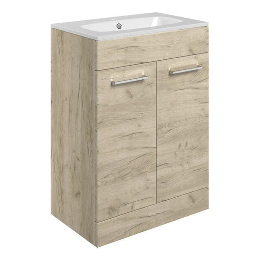Ruby Bentley 610mm Floor Standing 2 Door Basin Unit & Basin - Oak - RUBY107487 - Envy Bathrooms Ltd