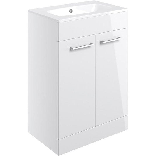 Ruby Bentley 610mm Floor Standing 2 Door Basin Unit & Basin - White Gloss - RUBY103326 - Envy Bathrooms Ltd