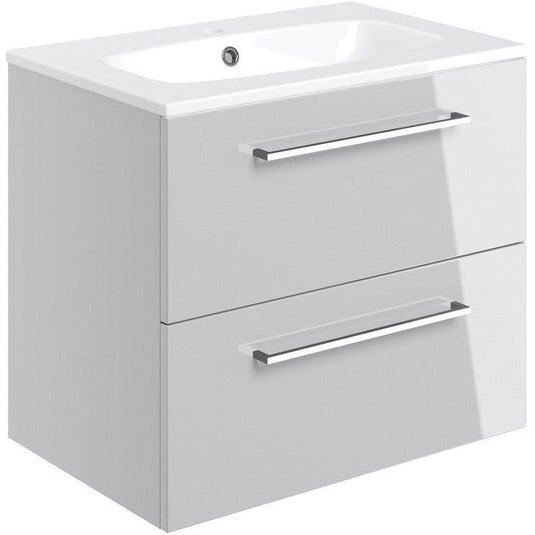 Ruby Bentley 610mm Wall Hung 2 Drawer Basin Unit & Basin - Grey Gloss - RUBY103330 - Envy Bathrooms Ltd