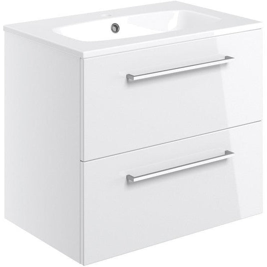 Ruby Bentley 610mm Wall Hung 2 Drawer Basin Unit & Basin - White Gloss - RUBY103329 - Envy Bathrooms Ltd