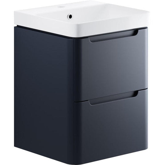 Ruby Honey 500mm 2 Drawer Wall Hung Cloakroom Basin Unit - Matt Indigo - RUBY96038 - Envy Bathrooms Ltd