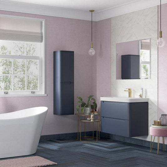 Ruby Honey 500mm 2 Drawer Wall Hung Cloakroom Basin Unit - Matt Indigo - RUBY96038 - Envy Bathrooms Ltd