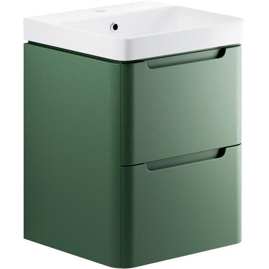 Ruby Honey 500mm 2 Drawer Wall Hung Cloakroom Basin Unit - Matt Sage Green - RUBY105324 - Envy Bathrooms Ltd