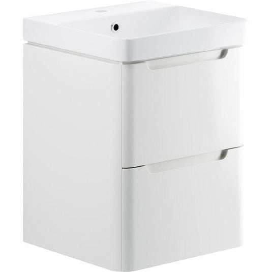 Ruby Honey 500mm 2 Drawer Wall Hung Cloakroom Basin Unit - White Gloss - RUBY96036 - Envy Bathrooms Ltd