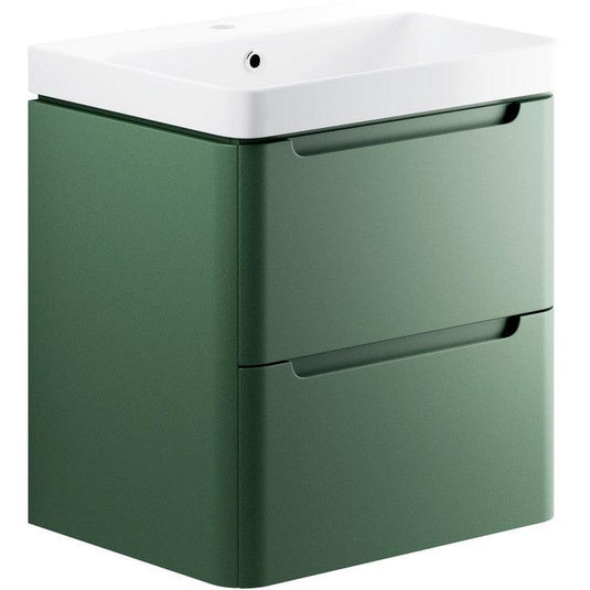 Ruby Honey 600mm 2 Drawer Wall Hung Basin Unit - Matt Sage Green - RUBY105326 - Envy Bathrooms Ltd