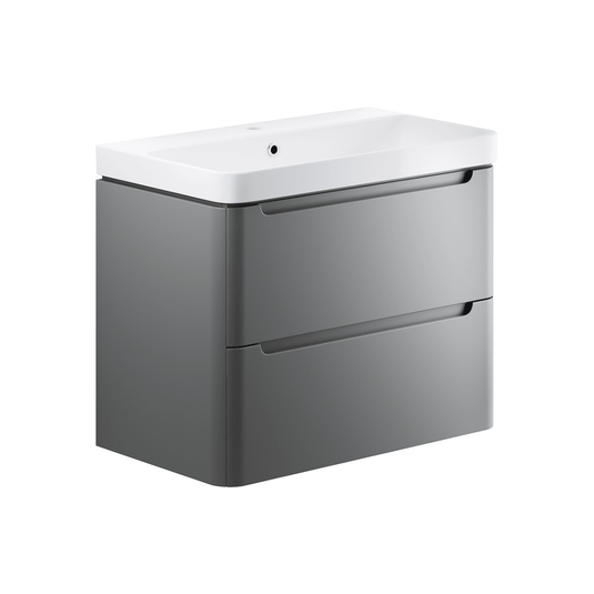 Ruby Honey 800mm 2 Drawer Wall Hung Basin Unit - Matt Grey - RUBY96049 - Envy Bathrooms Ltd