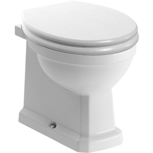 Ruby Ivy Back To Wall WC & Satin White Wood Effect Seat w/Brushed Brass Finishes - RUBY108453 - Envy Bathrooms Ltd