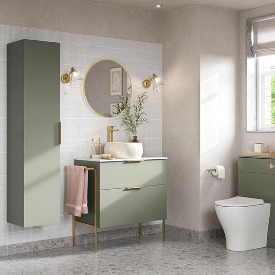 Ruby Kobe 350mm Wall Hung 1 Door Tall Unit - Matt Olive Green - RUBY106970 - Envy Bathrooms Ltd