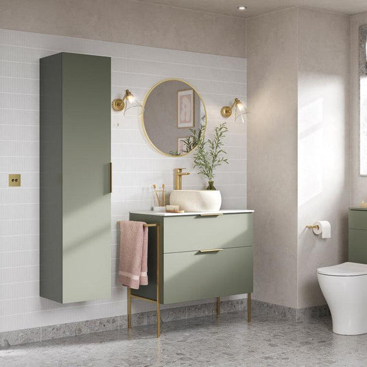 Ruby Kobe 590mm Wall Hung 2 Drawer Basin Unit (No Top) - Matt Olive Green - RUBY106975 - Envy Bathrooms Ltd