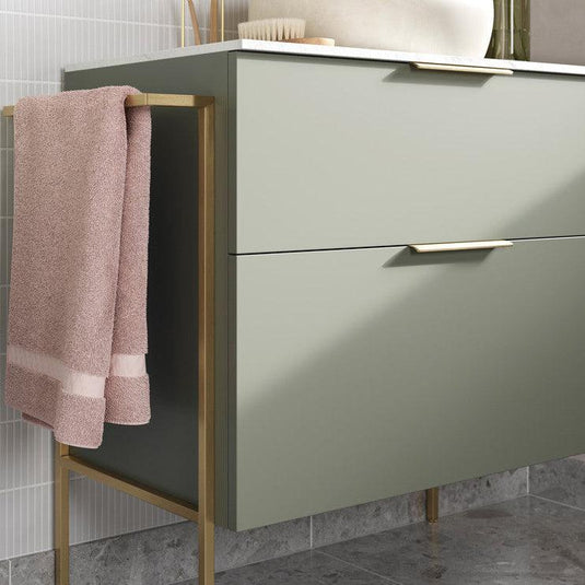 Ruby Kobe 590mm Wall Hung 2 Drawer Basin Unit (No Top) - Matt Olive Green - RUBY106975 - Envy Bathrooms Ltd