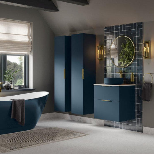 Ruby Kobe 610mm Wall Hung 2 Drawer Basin Unit & Basin - Matt Deep Blue - RUBY106207 - Envy Bathrooms Ltd