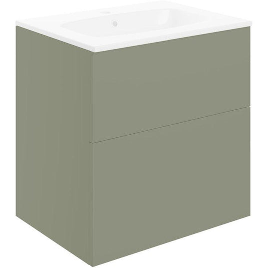 Ruby Kobe 610mm Wall Hung 2 Drawer Basin Unit & Basin - Matt Olive Green - RUBY106972 - Envy Bathrooms Ltd