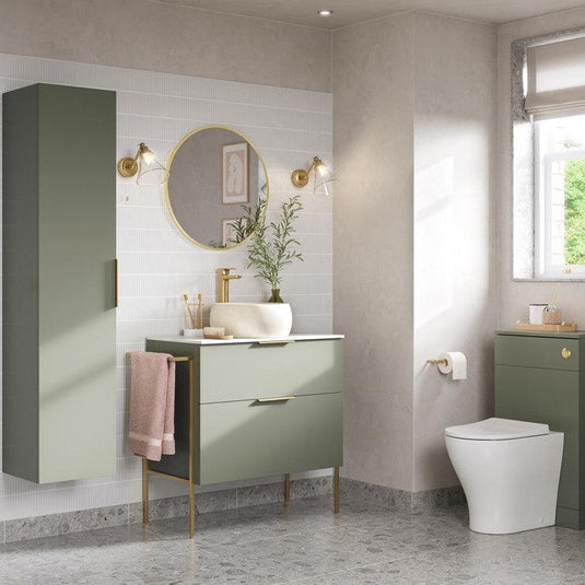 Ruby Kobe 610mm Wall Hung 2 Drawer Basin Unit & Basin - Matt Olive Green - RUBY106972 - Envy Bathrooms Ltd