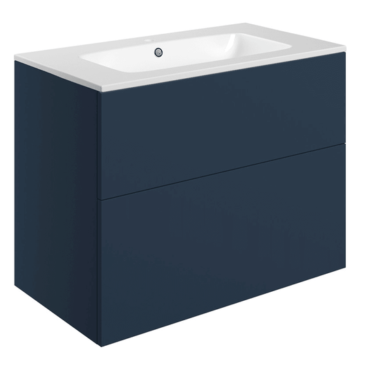 Ruby Kobe 815mm Wall Hung 2 Drawer Basin Unit & Basin - Matt Deep Blue - RUBY106987 - Envy Bathrooms Ltd