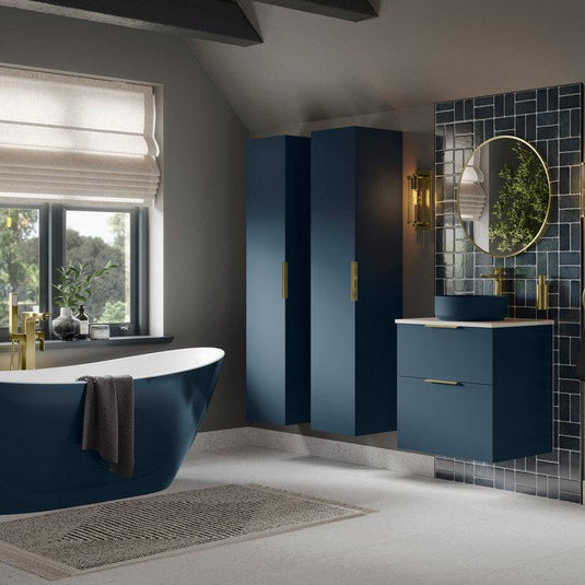 Ruby Kobe 815mm Wall Hung 2 Drawer Basin Unit & Basin - Matt Deep Blue - RUBY106987 - Envy Bathrooms Ltd