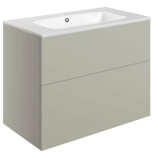 Ruby Kobe 815mm Wall Hung 2 Drawer Basin Unit & Basin - Matt Latte - RUBY106993 - Envy Bathrooms Ltd