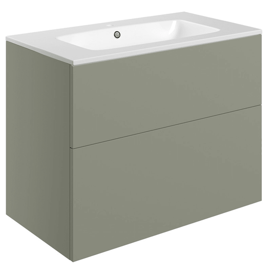 Ruby Kobe 815mm Wall Hung 2 Drawer Basin Unit & Basin - Matt Olive Green - RUBY106973 - Envy Bathrooms Ltd