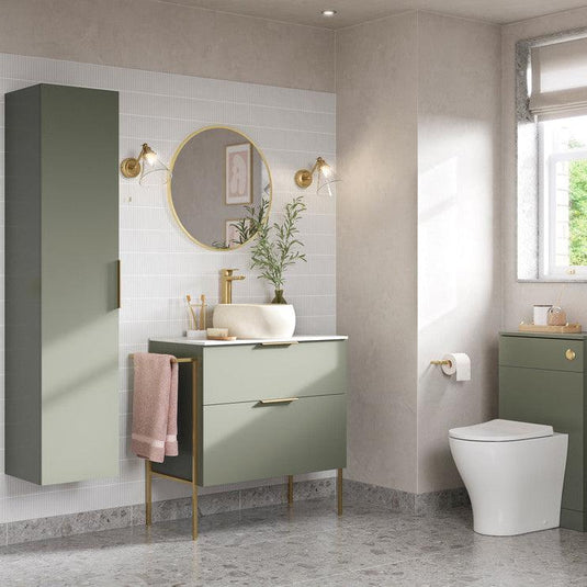 Ruby Kobe 815mm Wall Hung 2 Drawer Basin Unit & Basin - Matt Olive Green - RUBY106973 - Envy Bathrooms Ltd