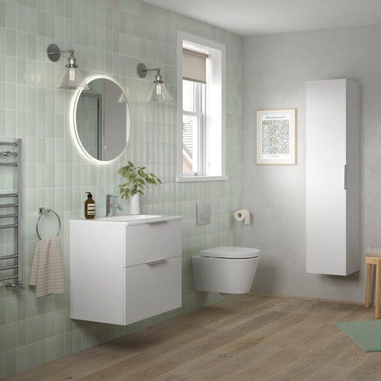 Ruby Kobe 815mm Wall Hung 2 Drawer Basin Unit & Basin - Matt White - RUBY106981 - Envy Bathrooms Ltd