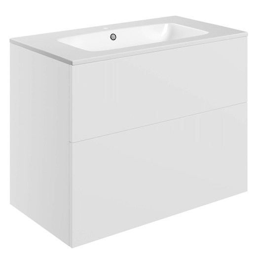 Ruby Kobe 815mm Wall Hung 2 Drawer Basin Unit & Basin - Matt White - RUBY106981 - Envy Bathrooms Ltd
